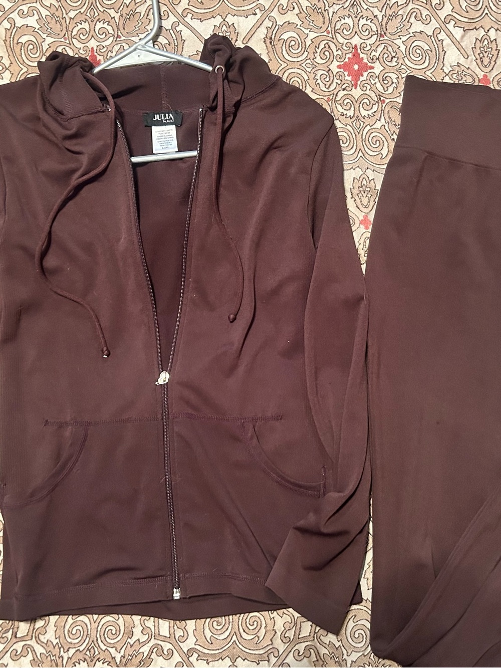 Women Brown Zip Hoodie & Jogger Set Large